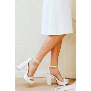 Lulus Arrabella Ivory Satin Platform Ankle Strap Heels White - Size 8.5